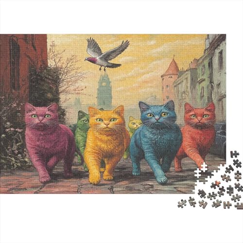 Familienpuzzle 1000 Teile Katzen | XXL 75x50 cm Premium-Set-Puzzle | Erwachsenenrätsel Ab 14 Jahre Mit Farbenfrohem Artwork von GRBASNDOU
