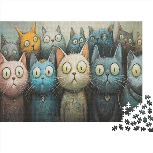 Katzen-Kunstwerk Puzzle 1000 Teile | 75x50 cm Großformat Rätselspiel | Erwachsenenpuzzle Ab 14 Jahre Mit Hochwertigem Tiermotiv von GRBASNDOU