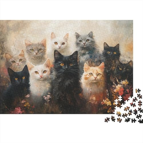 Katzen-Kunstwerk Puzzle 1000 Teile | 75x50 cm Großformat Rätselspiel | Erwachsenenpuzzle Ab 14 Jahre Mit Hochwertigem Tiermotiv von GRBASNDOU