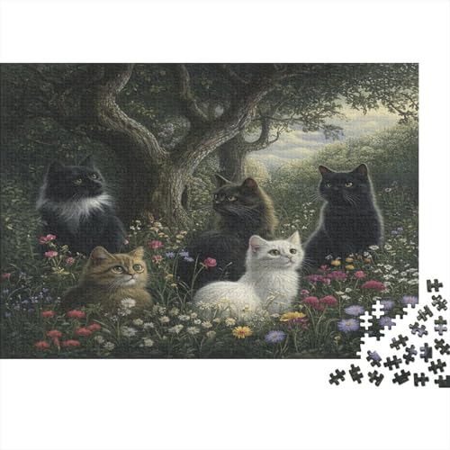 Premium Katzenmotiv Puzzle 1000 Teile | 75x50 cm Großformat Für Erwachsene | Kreatives Rätselspiel Ab 14 Jahre Mit Naturdesign von GRBASNDOU