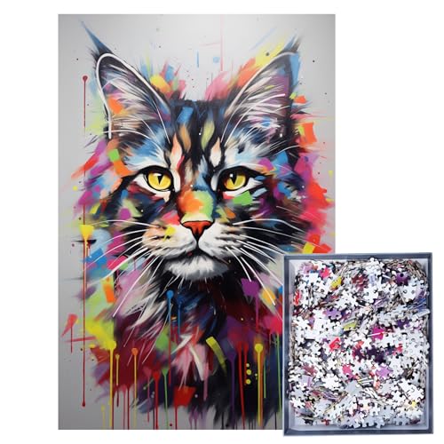 GreenAnoo Puzzle für Erwachsene, 1000 Teile, Tier Popart – Katze Maine Coon – Wanddekoration – Rahmen 50 x 75 cm – Premiumqualität FSC Karton 2 mm von GREEN ANOO