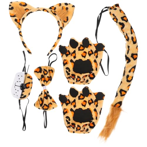 GREENADSCAPE 1 Set Leoparden Kostüme Tier Ohren Haarreifen Nase Fliege Pfoten Haaraccessoires Für Und Erwachsene Karneval Fasching Halloween GREENADSCAPE 1 Set Leoparden Kostüme Tier Ohren Haarreifen Nase Fliege Pfoten Haaraccessoires Für Und Erwachsene Karneval Fasching Halloween von GREENADSCAPE