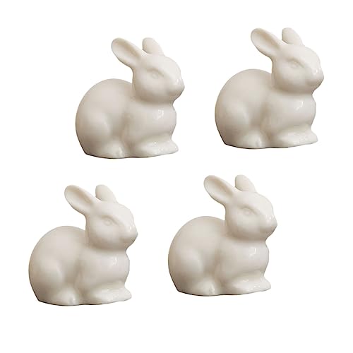GREENADSCAPE 4 Stück weiße Kaninchenverzierung im Freien außen Grün Kaninchen- Mooshasen- büro Dekoration Office Decoration Garden Decor Desktop-Ornament Tierfiguren basteln Keramik von GREENADSCAPE