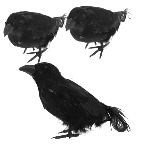GREENADSCAPE Realistisches Schwarzes Krähenstatuen-Set Für Halloween- 3-TLG. Wanddekoration Für Den Außenbereich Lebensechtes Aussehen von GREENADSCAPE