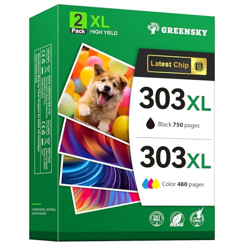 GREENSKY 303XL Ersatz für HP 303 Druckerpatronen Multipack für HP 303 XL Schwarz und Farbe für HP Envy Photo 6230 Patronen 7830 6232 7900 6220 7134 6234 7800 7130 Tango X (2-Pack) von GREENSKY