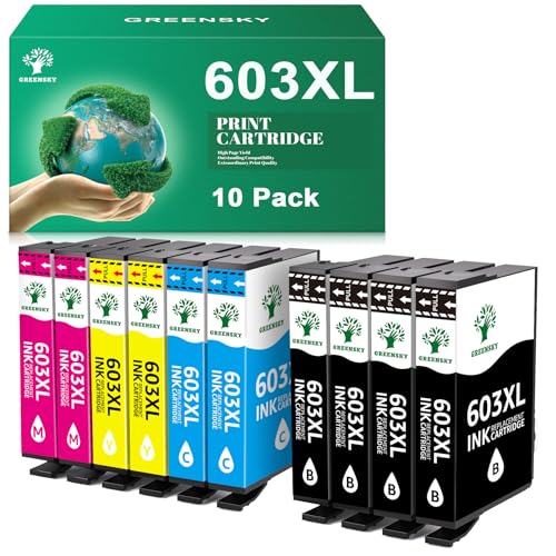 GREENSKY 603XL Druckerpatronen 603 Kompatibel für Epson 603 XL für Epson Workforce WF-2810 WF-2830 WF-2835 WF-2850 Expression Home XP-3100 XP-4100 XP-2100 XP-3150 XP-4155 Drucker (10-er Pack) von GREENSKY