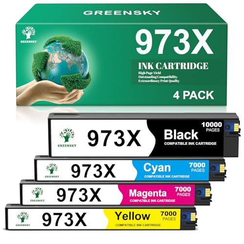 GREENSKY 973X Druckerpatronen Kompatible für 973X 973 XL für Pagewide Pro 477dw Patronen für Pagewide Pro 477dw 452dw 477dn 452dn 577dw 577z 552dw Managed MFP P55250dw Drucker (4 Pack) von GREENSKY