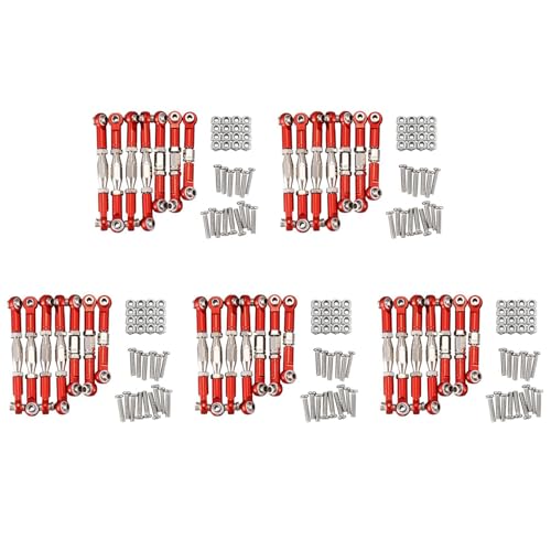 GREOHNMPAW 10X für 144001 1/14 RC Auto Teile Metall GestäNge Servo Zug Stange Lenkung Spur Stangen Satz, Rot von GREOHNMPAW