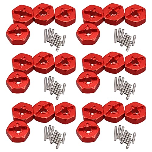 GREOHNMPAW 24X Aluminiumlegierung 12mm Combiner Radnabe Hex Adapter Upgrades für 144001 1/14 RC Auto Ersatzteile,Rot von GREOHNMPAW