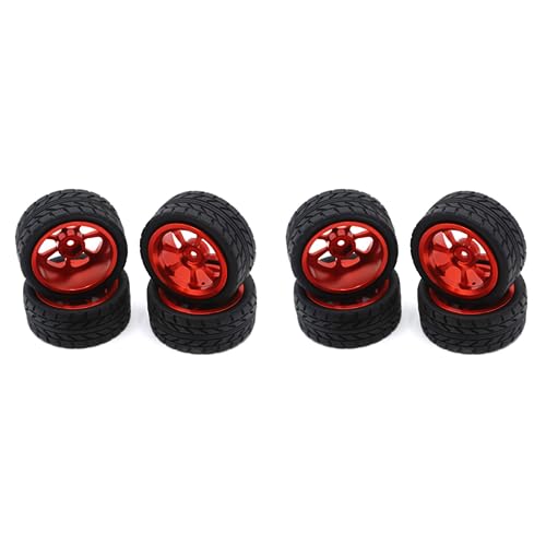 GREOHNMPAW 2Satz 65mm Metallfelge + Gummireifen mit Grip Reifen für 144001 A959 A959-B 124019 124018 RC Autoteile, Rot von GREOHNMPAW