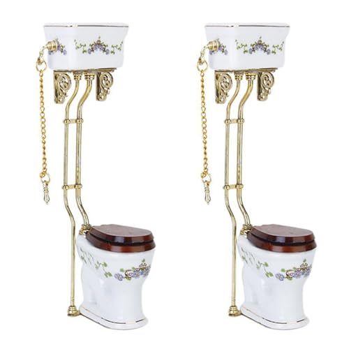 GREOHNMPAW 2X Weinlese Viktorianische Art Badezimmer Porzellan WC Puppenhaus Miniatur +Gold von GREOHNMPAW
