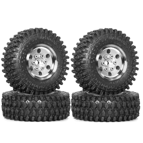 GREOHNMPAW 4 Stück 55 mm 1,0 Metall-Beadlock-Radreifen für 1/18 1/24 RC Crawler Car TRX4M SCX24 Upgrade-Teile Zubehör Silber von GREOHNMPAW