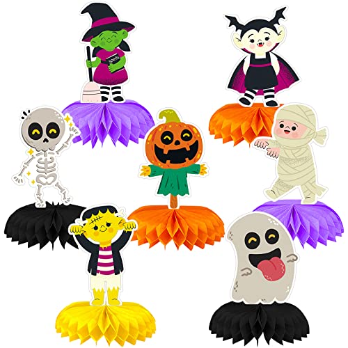 8 Stück Halloween Bienenwabe Mittelstück für Tischdekoration, Kinder Halloween Party Mittel Tabelle Topper, Schwarz Orange Lila Halloween Partydeko Kürbisse, Geister, Skelette, Mumien, Fledermäuse von GRESAHOM