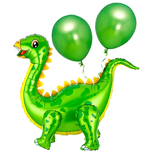 Dinosaurier Luftballons, riesige selbst stehende Dinosaurier Luftballons aus grüner Folie und 2pcs Luftballons für Dinosaurier Geburtstagsdekorationen Partyzubehör Jungen Mädchen von GRESAHOM