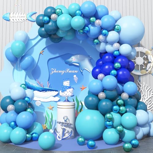 Luftballon Girlande Blau, 118 Stück Türkis Pastell Blau und Blau Slate Blau Metallic Grün Ballon Girlande Set, Blau Geburtstag Deko Ballons für Junge Kindergeburtstag Babyparty Party Dekoration von GRESAHOM