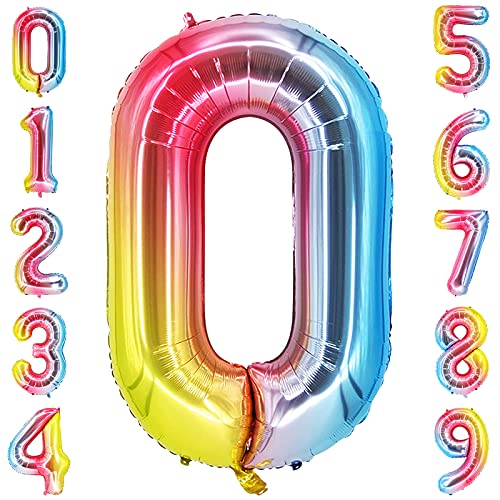 GRESAHOM Luftballons 0 100cm Riesen Nummer Geburtstagsdeko folienballons XXL Happy Birthday Digital 0 Gradient Regenbogen Ballons für Geburtstagsfeier Dekoration für Jungen, Mädchen, Men, Frauen von GRESAHOM