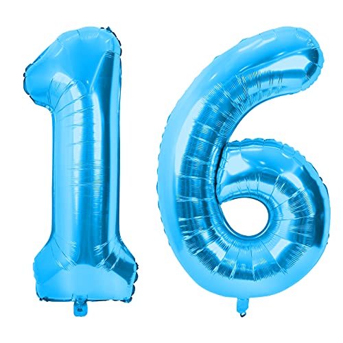 Luftballons 16 100cm Blau Nummer Riesen Geburtstagsdeko folienballons XXL Happy Birthday Digital 1 6 Ballons für Geburtstagsfeier Dekoration für Jungen, Mädchen, Men, Frauen von GRESAHOM