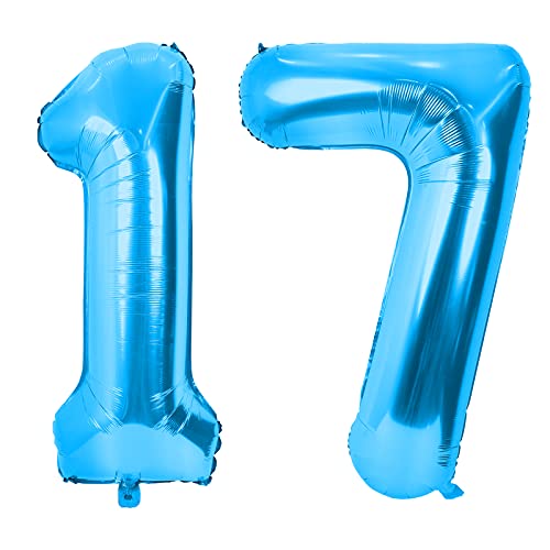 Luftballons 17 100cm Blau Nummer Riesen Geburtstagsdeko folienballons XXL Happy Birthday Digital 1 7 Ballons für Geburtstagsfeier Dekoration für Jungen, Mädchen, Men, Frauen von GRESAHOM