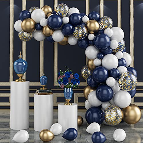 Luftballons Girlande, 122 Stück Marineblau Weißgold Latex Party Ballon Arch Kit mit Gold Konfetti Luftballons Ideal für Geburtstag Hochzeit Baby Shower Party Dekorationen von GRESAHOM