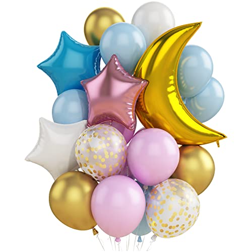Macaron Geburtstagsballons, 50 Stück Macaron Blau Rosa Latexballons 30,5 cm mit Goldmond Folienballon & Stern Folienballons & Gold Konfetti Ballons für Mädchen Kinder Geburtstag Hochzeit Party von GRESAHOM