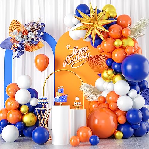 GRESATEK Blau Orange Luftballon Girlande Kit, dunkle Marineblau Orange Weiß Metallic Gold Ballons Dekorationen mit explodierenden Stern Folienballon für Birthday Baseball Themed Party Decor Supplies von GRESATEK