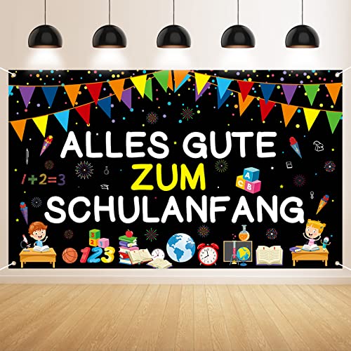 GRESATEK Schulanfang Banner Deko, Schwarz Alles Gute Zum Schulanfang Hintergrund Banner und Endlich Schulkind Extra Großes Einschulung Banner Photo Booth Dekoration für Drinnen und Draußen von GRESATEK