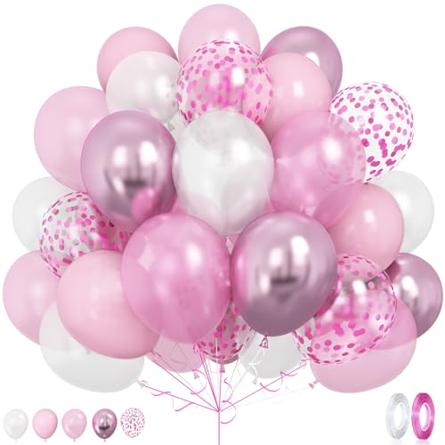 Luftballons Rosa Set, 50 Stück 12 Zoll Perlrosa Weiß Metallic Rosa Hellrosa Helium Ballons mit Pink Konfetti Latex Ballons für Mädchen Babyparty Geburtstagdeko Hochzeit Prinzessin Thema Party Deko von GRESATEK