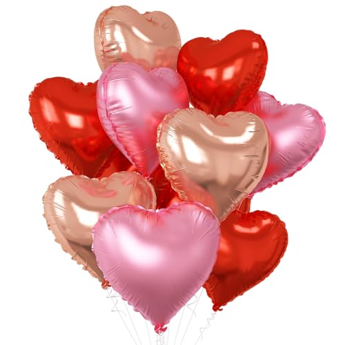 Roségold Herz Luftballons,10Pcs Rot Rosa Folie Herz Geformt Luftballons,18Inch Rose Gold Rot Helium Mylar Luftballons für Valentinstag,Verlobung,Brithday,Baby Dusche,Hochzeit Party Dekoration von GRESATEK