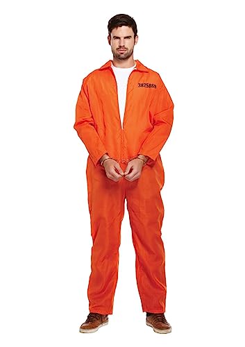 GREY LOOK Erwachsener Herren Orange Gefängnis Overall Verkleidung Kostüm Sträfling Overall Gefangener Overall Gefängnis Jumpsuit Dress Up Outfit Einheitsgröße Extra Groß Herren Kostüm (Einheitsgröße) von GREY LOOK
