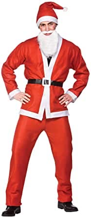GREY LOOK Herren Budget Weihnachtsmann-Kostüm – 5-teiliges Weihnachtsmann-Kostüm – rote Weihnachtsmannjacke & Hose + schwarzer Gürtel + rote Weihnachtsmütze + Bart von GREY LOOK