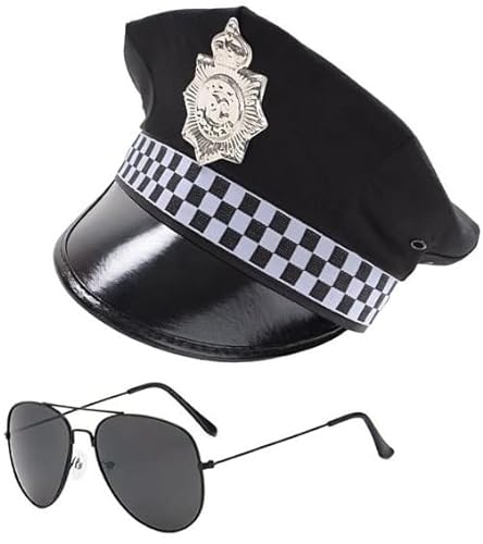 GREY LOOK Polizisten-Kostüm für Erwachsene und Herren, Polizeimütze, Handschellen, Brille, Polizeistab und Abzeichen, Polizistin mit Schirmmütze und Brille von GREY LOOK