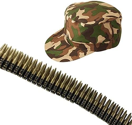 GREY LOOK Unisex-Kostüm-Set für Erwachsene, Weltbuchwoche, Camouflage-Kappe, Erkennungsmarke, Bullet-Gürtel und aufblasbare Maschinenpistole (Armee-Hut + Kugelgürtel) von GREY LOOK