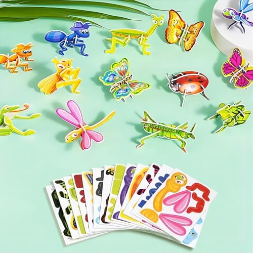 Pädagogisches 3D-Cartoon-Puzzle, 25-teiliges 3D-Puzzle für Kinderspielzeug, DIY-Cartoon-Tierpuzzle, Lernspielzeug für Kleinkinder, Kunsthandwerk-Puzzle-Sets (Insect) von GRFFZX