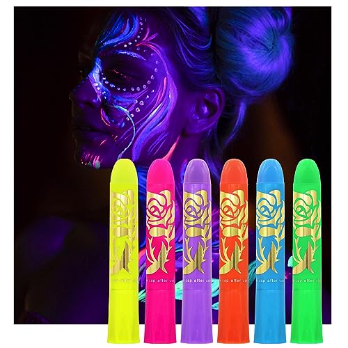 6 Farben Fluoreszierende Set, Körperbemalung, Schminkstifte für Kinder, Körperfarben, Körper Buntstifte, Körpermalfarben für Fasching Maskerade Halloween Party von GRFIT
