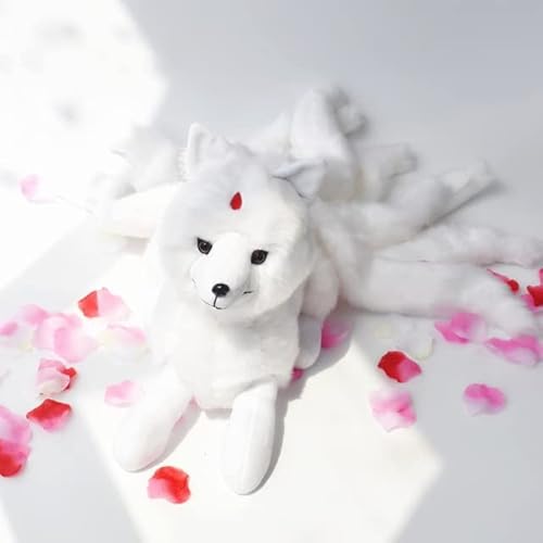 GRIER Super süße weiche weiße rote Neunschwänze Fuchs Plüschtier Kuscheltiere Neunschwänzige Kitsune Puppen Kreative Geschenke für Mädchen 26cm x 56cm Weiß von Toolo