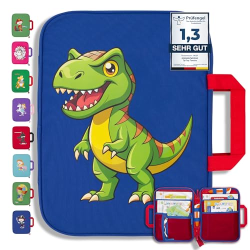 GRINSEZWERGE Tasche für TipToi Bücher Plus TipToi Stift und Zubehör – 10 Motive | passend auch für Kinder Tablet und Edurino Figuren | Tip TOI Starterset Buch Aufbewahrung Hülle T-Rex von GRINSEZWERGE