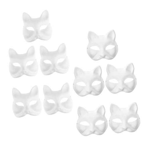 GRIRIW 9st Leere Maske Bemalbare Japanische Maske Tierkostüm-maske Therian-maske Pappmaché-kunst Diy Weiße Masken Diy Leere Katzenmaske Karneval-maske Kind Weißer Embryo Papier Zubehör von GRIRIW