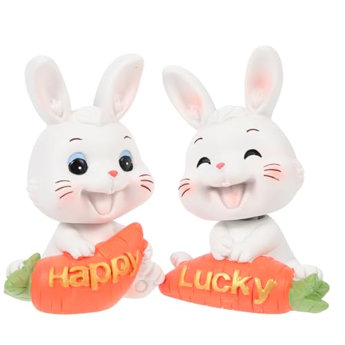 GRIRIW 2 Stück Kaninchen-Wackelkopf-Ornament kindergeschenk Animal Figures Glückskaninchen Figur glückliche Tierfigur Mikrolandschaft Hase Mini-Hasenfiguren aus Harz Stahldraht von GRIRIW