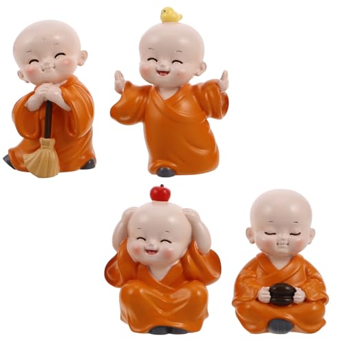 GRIRIW Mönch- -Set 4-teilig Kunstharz Miniaturfiguren Im Chinesischen Stil für Die Dekoration Zu Hause Im Auto oder Im Büro von GRIRIW