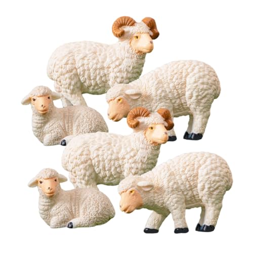 GRIRIW Mini Schaf Figuren Resin Schafe Figuren Für Mikrolandschaften 2 Weiße Widder Und 4 Weiße Mutterschafe Perfekte Tier Dekoration Für Home & Garten Mini-tierfiguren von GRIRIW