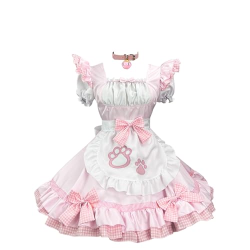 GROBTE Damen Maid Schürze Outfit Rüschen Saum Süße Lolita Kleid Mit Schleifen Maid Cosplay Kostüm GROBTE Damen Maid Schürze Outfit Rüschen Saum Süße Lolita Kleid Mit Schleifen Maid Cosplay Kostüm von GROBTE