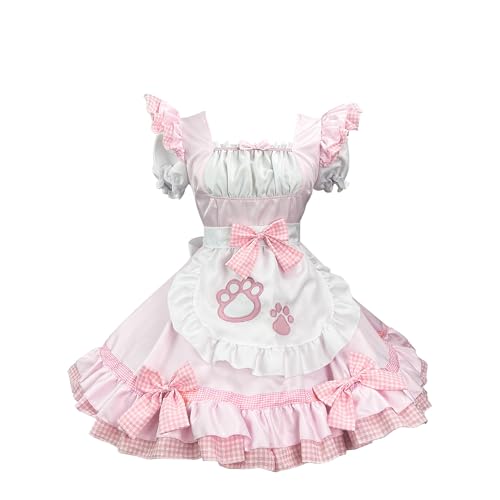 GROBTE Damen Maid Schürze Outfit Rüschen Saum Süße Lolita Kleid Mit Schleifen Maid Cosplay Kostüm GROBTE Damen Maid Schürze Outfit Rüschen Saum Süße Lolita Kleid Mit Schleifen Maid Cosplay Kostüm von GROBTE