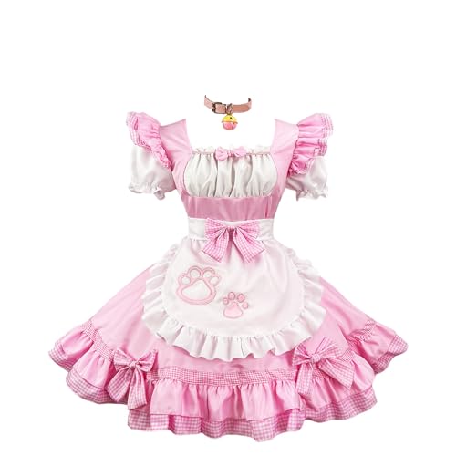 GROBTE Damen Maid Schürze Outfit Rüschen Saum Süße Lolita Kleid Mit Schleifen Maid Cosplay Kostüm GROBTE Damen Maid Schürze Outfit Rüschen Saum Süße Lolita Kleid Mit Schleifen Maid Cosplay Kostüm von GROBTE