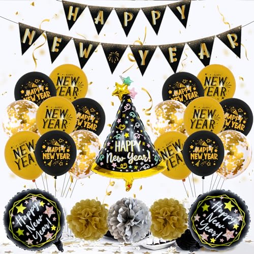 2024 Frohes Neues Jahr Ballon Set Schwarzgold Champagnerflasche Sternballon Zuhause Einzigartiges Dekor Geschenk Partyzubehör 2024 Silvesterdekorationen von GRONGU