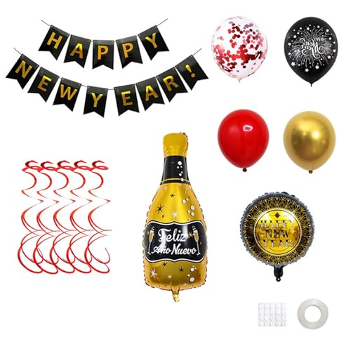 Aluminium Ballonketten Set Für Neujahrspartys Einzigartige 2024-Frohes Neujahr Dekoration Gold Schwarz Behänge Dekor Festliche Atmosphäre Für Partys Und Feiern von GRONGU