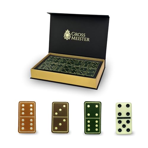 GROSS MEISTER® Premium Domino Spiel - 28 Einzigartigen Handgefertigten Dominosteinen aus Holz und Leder - Luxusgeschenk Domino Klassisch Brettspiele Spielzeug für Erwachsene von GROSS MEISTER