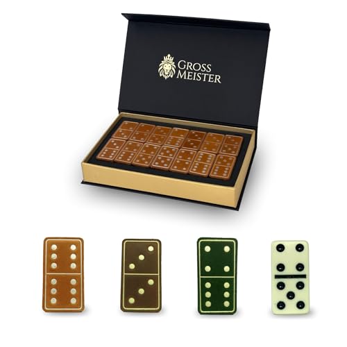 GROSS MEISTER® Premium Domino Spiel - 28 Einzigartigen Handgefertigten Dominosteinen aus Holz und Leder - Luxusgeschenk Domino Klassisch Brettspiele Spielzeug für Erwachsene von GROSS MEISTER