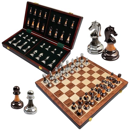 GROSS MEISTER® Premium Schachspiel Hochwertig - Klappbares Schachbrett Holz mit Gewichteten Schachfiguren aus Acryl - Handgefertigt Schachspiel Holz Chess Set Einzigartig Design von GROSS MEISTER