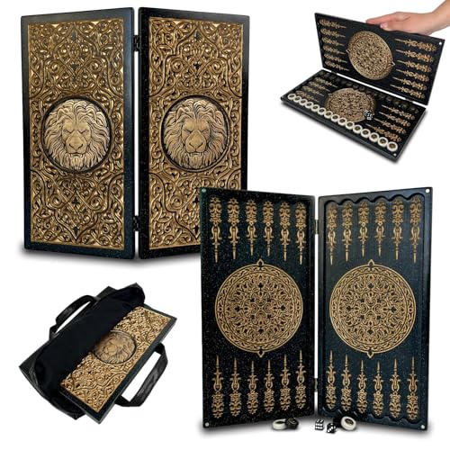 GROSS MEISTER Backgammon aus schwarzem Acrylstein – Handgefertigtes Strategiespiel 37×18 cm – Geschenk mit Tasche & Spielsteinen für Männer Size: 37 cm (14,6 inch) von GROSS MEISTER