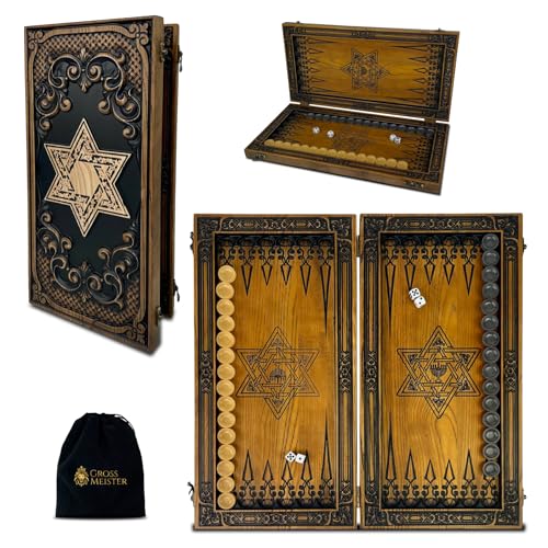 GROSS MEISTER Holz-Backgammon „Davidstern“ – 48×23 cm – Handgefertigtes Brettspiel mit Gravur – Epoxid-Spielsteine – Klassisches Set für Erwachsene & Sammler (1 Design) von GROSS MEISTER